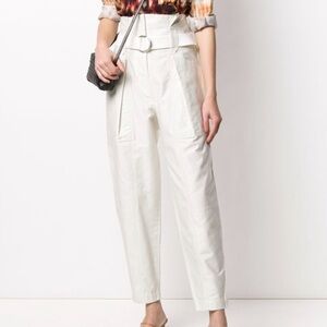 IRO‎ Belted Paper Bag Waist Linen Blend Cream Trousers Size 38